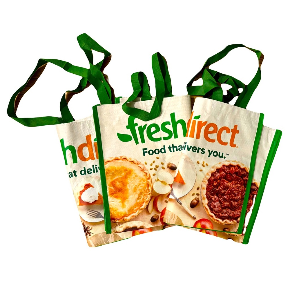 Reusable tote bags (FreshDirect) groceries, errands, $8 for 15
